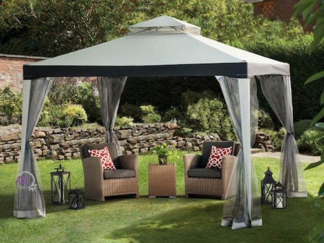 Lot 56-643765 - New Opened Box - SunJoy 10 ft. x 10 ft. Outdoor Patio Gazebo, Outdoor Backyard Modern Grey 2-Tier St...