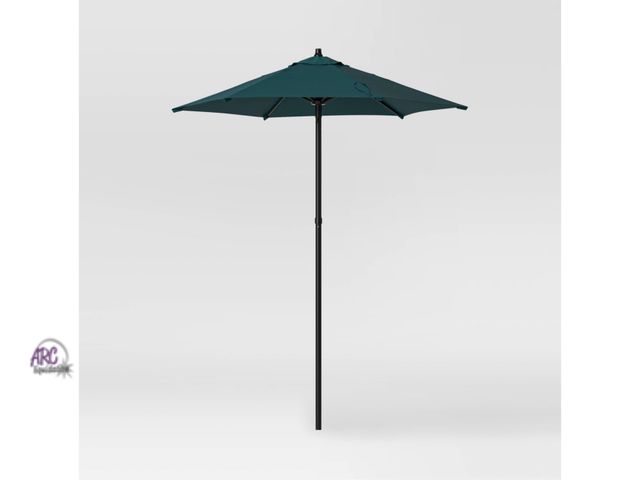 Lot 56-207815 - NEW 6' Round Outdoor Patio Market Umbrella with Black Pole &amp; Fern Shower Green Canopy - Room Ess...
