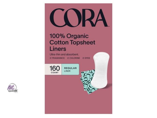Lot 56-513765 - MISSING 2 LINERS-COSMETIC BOX DAMAGE-Cora 100% Organic Cotton Topsheet Liners-158 COUNT regular line...