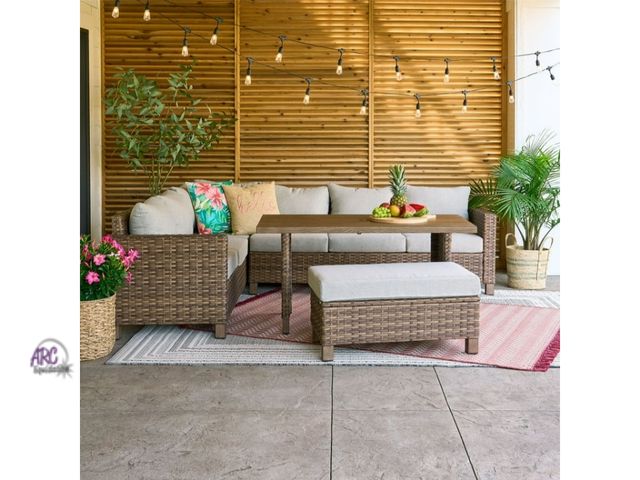 Lot 56-784212 - FOR PARTS OR REPAIR.Better Homes &amp; Gardens Brookbury 4 Piece Outdoor Wicker Patio Sectional Dini...