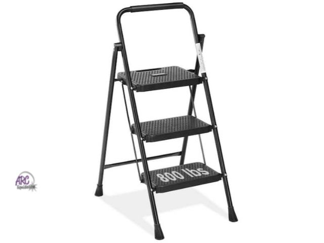 Lot 56-127224 - New 3-Step Reach Folding Non-Slip Steel Step Stool w/Safety Handrails and Wide Anti-Slip Pedals, 800...