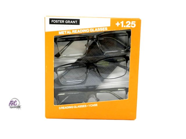 Lot 56-111322 - New Design Optics By Foster Grant Metal Reading Glasses +1.25 3 Count