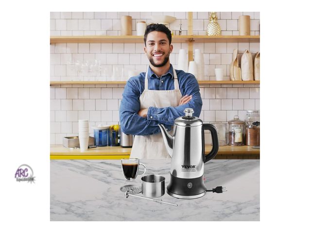 Lot 56-485464 - New in Box - Powers On - VEVOR 12-Cup Electric Percolator Coffee Pot, 304 Stainless Steel Body Coffe...
