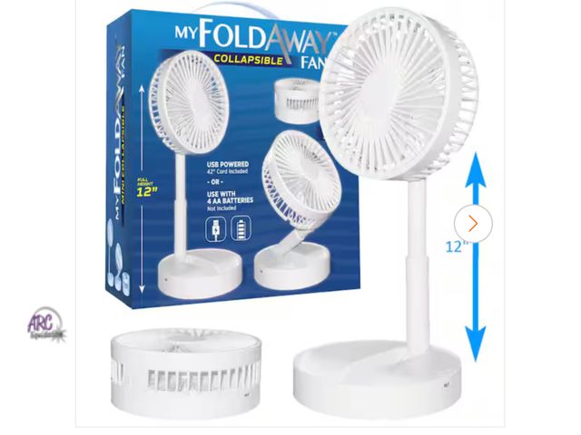 Lot 56-363164 - New in box tested &amp; works My Foldaway Fan 2- in-1
Adjustable Height 11.8 in.
Unique Foldable and...