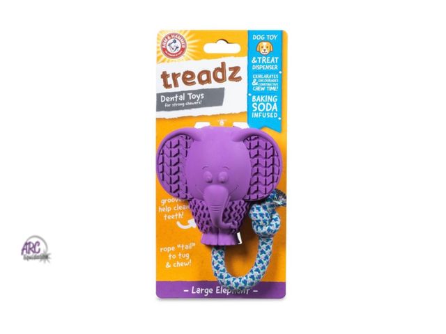 Lot 56-159713 - New Arm &amp; Hammer 3.34" Treadz Large Elephant Dog Rope Plush Toy - Purple