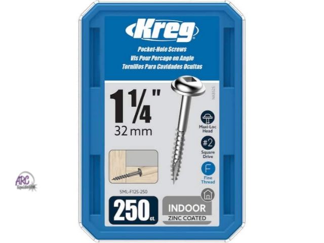 Lot 56-765751 - New kreg #8 x 1-1/4 in. Square Drive Round Head Zinc Fine Pocket-Hole Screw (250-Pack)