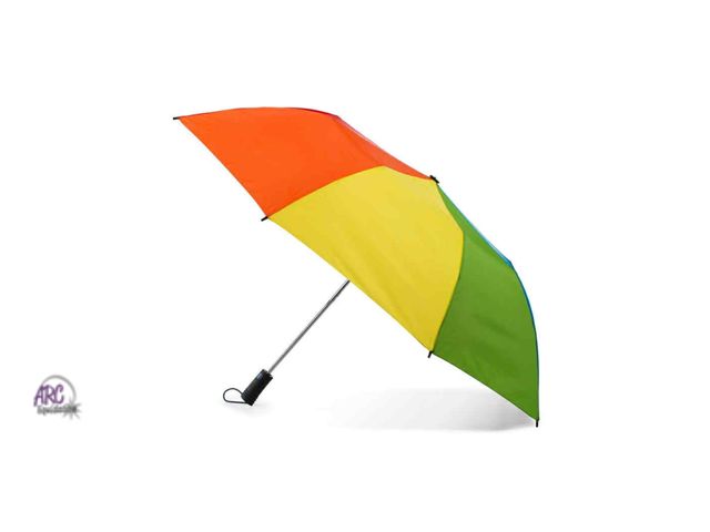 Lot 56-169214 - New totes Eco Friendly Recycled Fabric Rainbow Umbrella With Black Handle