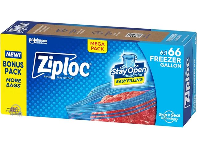 Lot 56-474312 - NEW-DAMAGED PACKAGE- Ziploc Gallon Food Storage Freezer Bags, Stay Open Design with Stand-Up Bottom,...