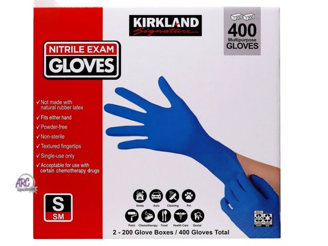 Lot 56-366464 - New in box Kirkland Signature Nitrile Exam Gloves, Powder Free, Small (400 Count)
