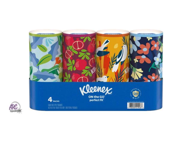 Lot 56-157013 - New Kleenex Perfect Fit Facial Tissues, 4 Canister Boxes, 50 Tissues per Box, 2-Ply