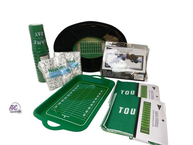 Lot 56-601823 - Lot of 8 Football game day party supplies.