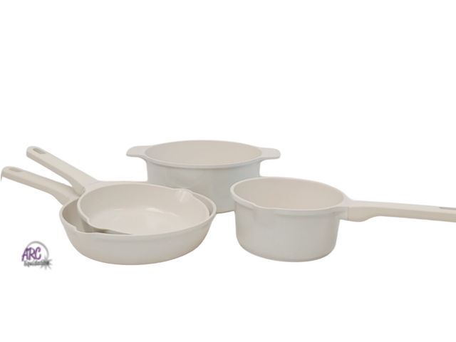 Lot 56-368097 - New Paris Hilton 4 PCs Cookware*NO LIDS*2 Pots 2 Pans, Iridescent White*Comes in different box*