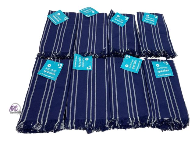 Lot 56-162713 - New Lot of 8 (2 Packs) Summer Specials Kitchen Napkins (Navy Blue/White Striped)