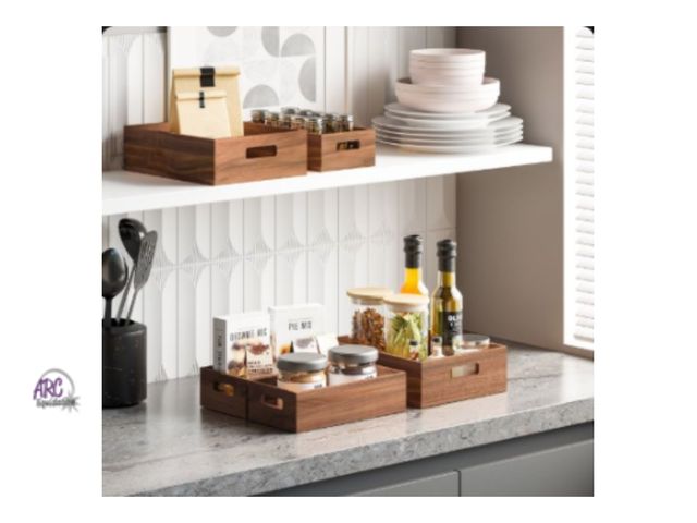 Lot 56-480264 - New in Box - 5-piece - Seville Classics Acacia Storage Bin Set