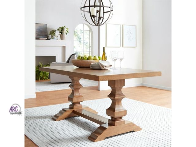 Lot 56-790213 - New out of box. Tabletop has scratches.My Texas House Grove Trestle Dining Table, Warm Brown