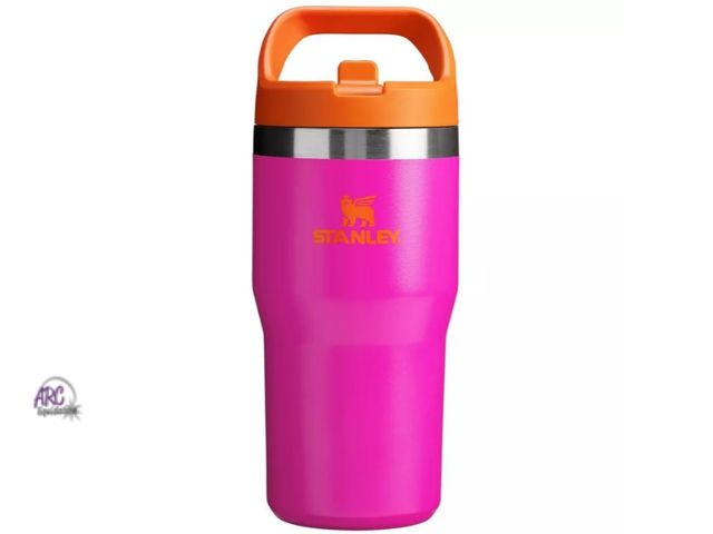 Lot 56-513334 - NEW-Stanley 20 oz Stainless Steel Ice Flow Go Flip Straw Tumbler-pink/orange