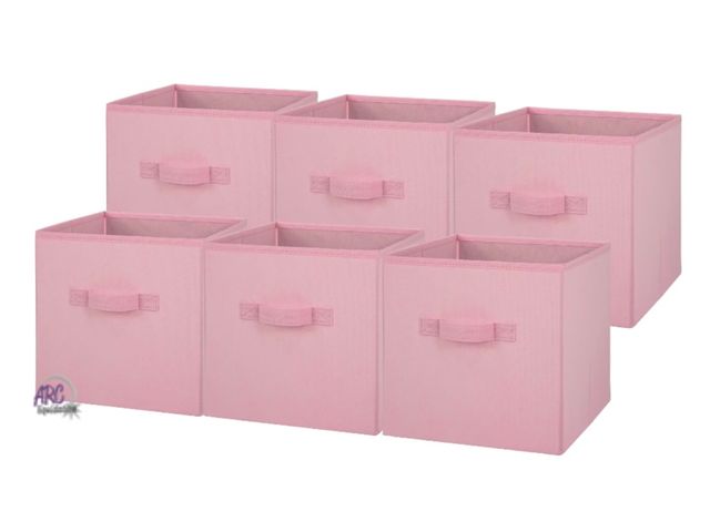 Lot 56-120525 - New Mainstays Collapsible Cube Fabric Storage Bins (10.5" x 10.5"), 6 Pack, Pink Puff