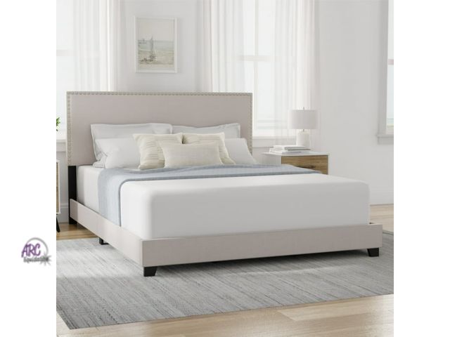 Lot 56-784812 - New in box. Willow Nailhead Trim Upholstered Queen Bed, Fog