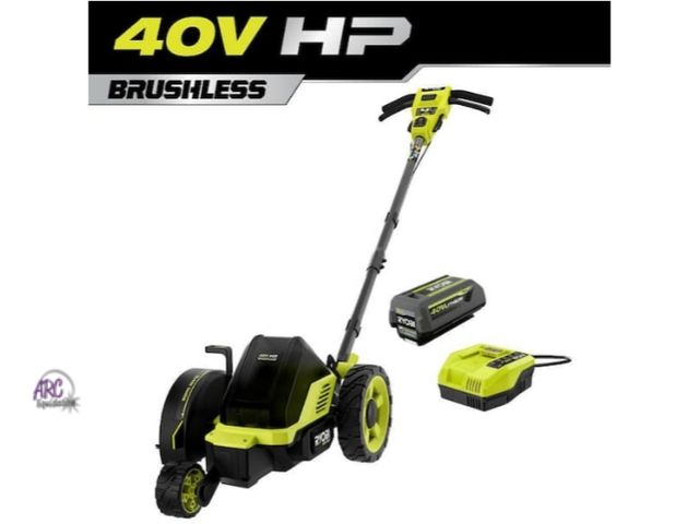 Lot 56-791323 - Used. Tested and works. Ryobi 40V HP Brushless 9 in. Cordless Edger with 4.0 Ah Battery and Charger....
