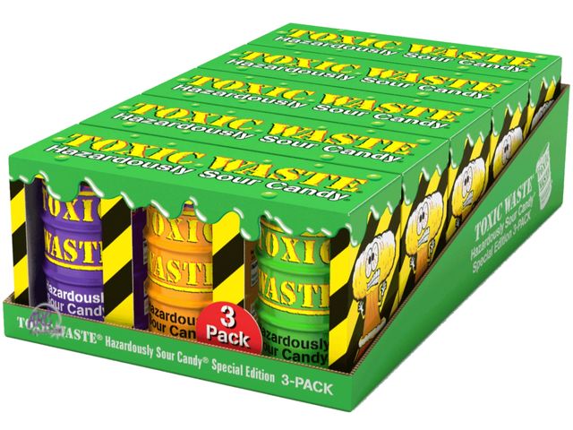Lot 56-853012 - New - Toxic Waste Sour Candy Special Edition 3 packs - x5 3pk in box