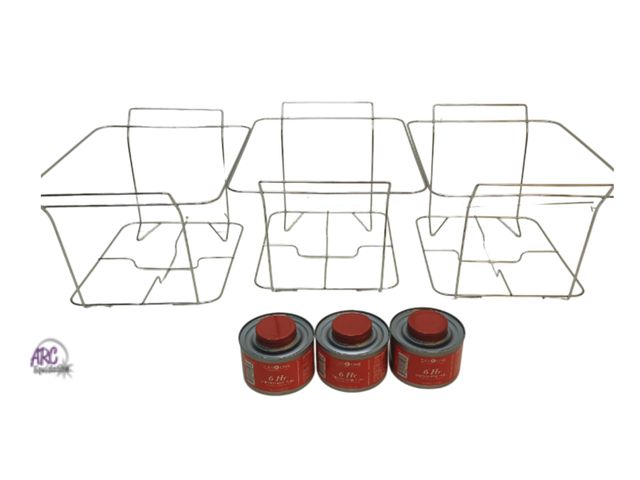 Lot 56-558518 - NEW-LOT OF 3-Metal chafing trays with 3 pack of diethylene fuel-7.4oz per can-trays: 14" L x 8"H x 1...