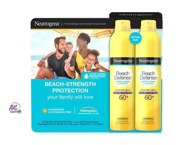 Lot 56-243865 - New In Box - 2 Pack 8.5 oz Each Neutrogena Beach Defense Water + Sun Protection Sunscreen Spray SPF ...