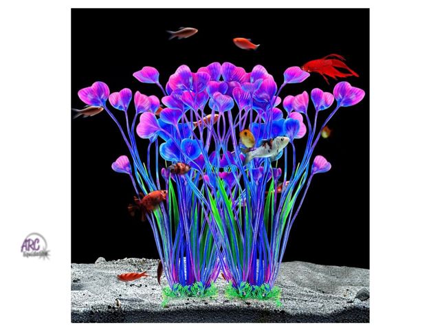Lot 56-187918 - New AQUANEAT 2 Pack Artificial Plastic Fish Aquarium Plants, 15.5 inch (Purple/Blue)