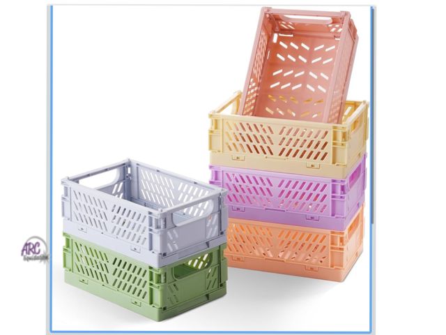 Lot 56-357124 - New, 6-Pack Small Pastel Plastic Storage Baskets, Collapsible Crates for Organizing, Space-Saving Mi...