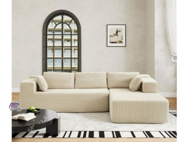 Lot 56-786364 - New in box. Retail $634. 106 in. Square Arm 2-Piece (boneless) Corduroy Upholstery L-Shaped with 5 P...