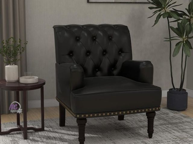Lot 56-763235 - New in box. Black Faux Leather Arm Chair with Nailhead Trim