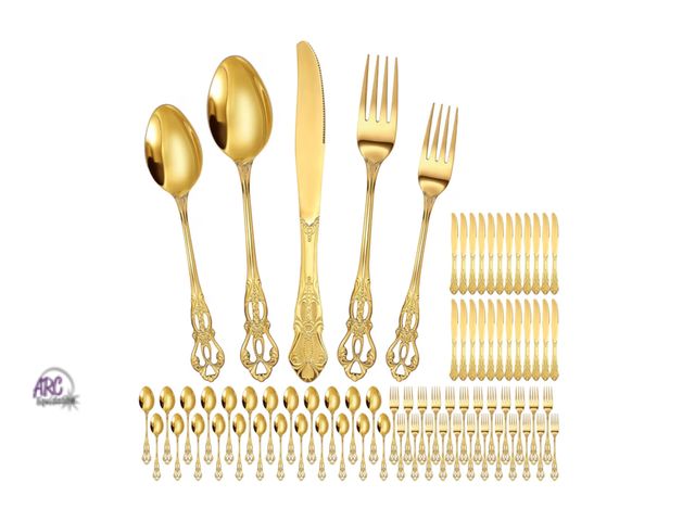 Lot 56-309340 - New  120 Pcs Retro Royal Silverware Set Stainless Steel Flatware Tableware Cutlery Utensils Set Incl...