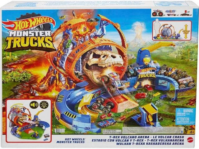 Lot 56-731130 - New Hot Wheels Monster Trucks T-Rex Volcano Playset with 1:64 Scale Race Ace Toy Truck &amp; 1 Toy C...