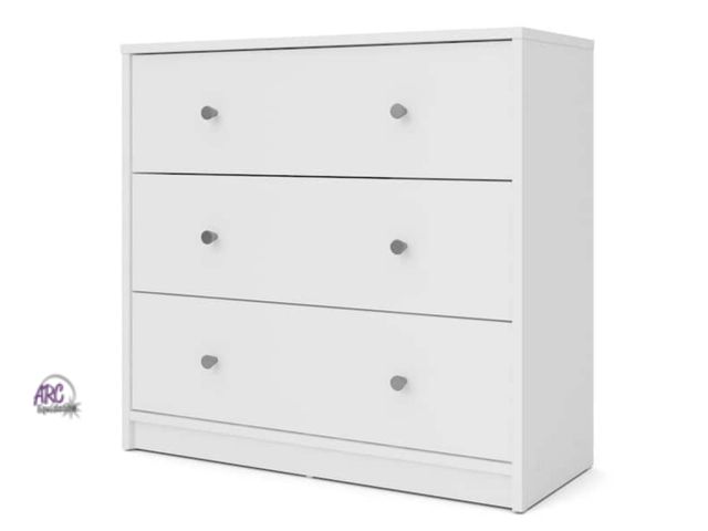 Lot 56-671542 - New Opened Box - Tvilum Portland 3-Drawer White Chest of Drawers