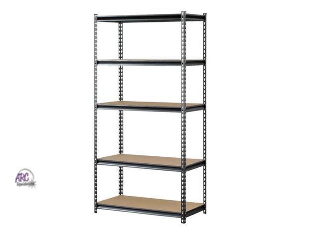 Lot 56-639750 - New - Muscle Rack 5-Shelf Steel Storage Shelf Unit, Silver/Black, 4000 lb Capacity