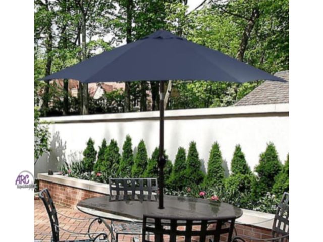 Lot 56-643965 - New opened Box - 7.5 ft. Aluminum Market Patio Umbrella with Fiberglass Ribs and Crank Lift in Navy ...