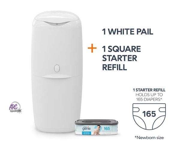 Lot 56-506424 - NEW-Diaper genie compact with starter refill-white