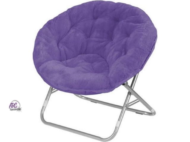 Lot 56-542817 - NEW-Purple faux Fur comfy fold up round chair