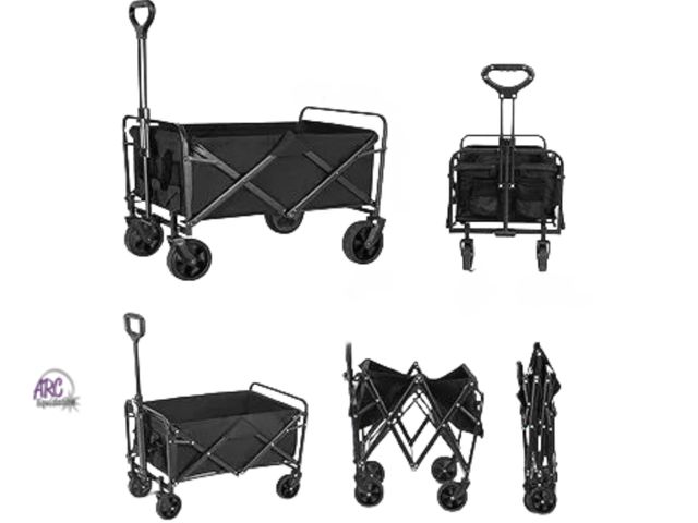 Lot 56-503499 - NEW-Heavy Duty Collapsible Garden Cart with Adjustable Handle and Cup Holders - Portable Utility Wag...