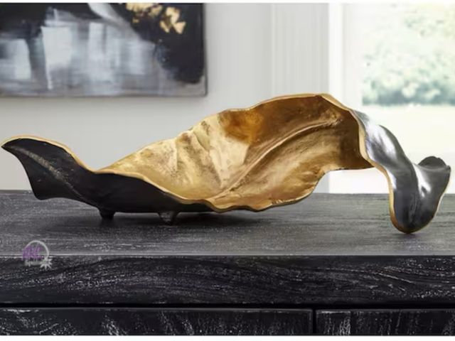 Lot 56-640865 - New Opened Box - Signature Design by Ashley Melinda Black/Gold 20 in. x 6 in. Leaves Metal Sculpture