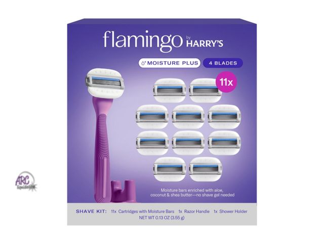 Lot 56-231464 - New In Box - Flamingo by Harry's Moisture Plus Razor Set 11 Cartridges + 1 Handle