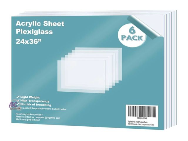 Lot 56-196340 - New Egofine Plexiglass Sheets Acrylic Sheets 6 Pack of 24x36’’ 0.04 Thickness 1mm Clear Plastic Cast...