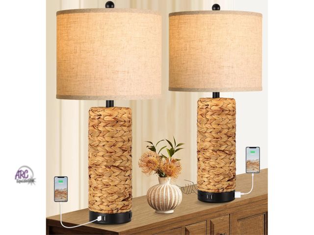 Lot 56-263524 - NEW OPEN BOX Set Of 2 Rustic Touch Table Lamps For Bedroom 3 Way Dimmable Modern Farmhouse Nightstan...