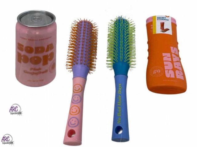 Lot 56-123996 - New Lot of 4 Secret Stash Organizer Objects (2 Hair Brush Stash Jars, 1 Soda Pop Can Stash Jar, &amp...