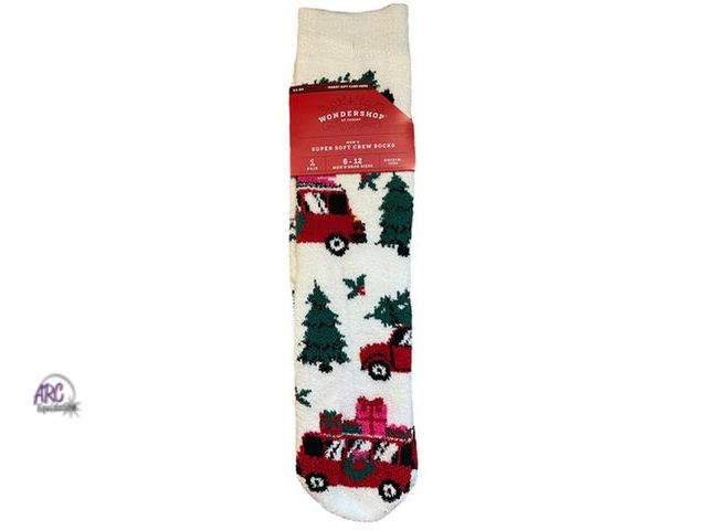 Lot 56-615830 - New Lot of 12 Wondershop Super Soft Crew Socks featuring a Christmas tree car design