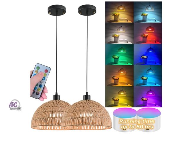 Lot 56-154251 - New Tested &amp; Works Battery Operated (2 Pack) Ceiling Pendant Light with Remote, No Wiring Chande...