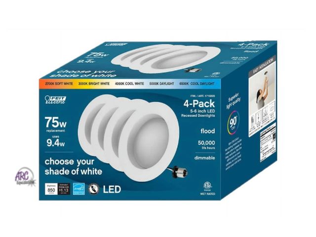 Lot 56-152150 - New in Box Feit Electric 75W Replacement 5-CCT LED Recessed Downlight, Dimmable, 4 Pack