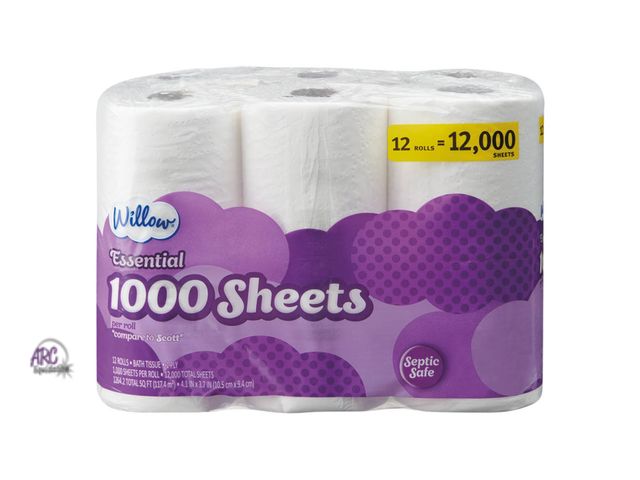 Lot 56-862734 - New WILLOW 1000 Sheet Bath Tissue, 12 count