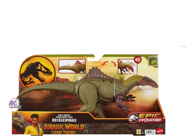 Lot 56-317130 - New, Jurassic World Chaos Theory Battle Roarin’ Becklespinax Dinosaur Action Figure Toy, Rampage Str...