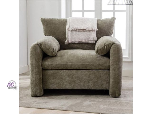 Lot 56-789565 - Previously assembled. Retail $453. Matcha Green Chenille Arm Chair with Pillow Top Arm for Living Ro...