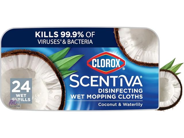 Lot 56-461111 - POSSIBLY USED- UNSEALED -APPROX 24 WIPES-Clorox Scentiva Disinfecting Wet Mopping Cloths, Coconut an...